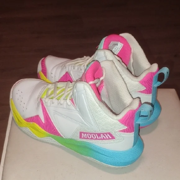 Moolah Girls High-Top Sneakers - White, Pink, Yellow Size 6.5y - Picture 5 of 11